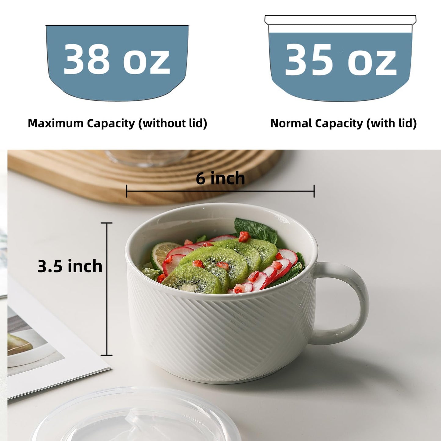Adewnest Salt and Pepper Bowls + Oversized Soup Bowl, White