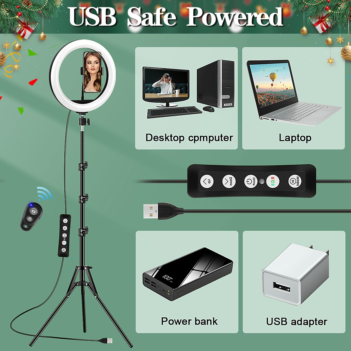 Ring Light with Tripod Stand & Phone Holder - 10 inch Selfie LED Ringlight Dimmable Desktop Lamp 40 Colors RGB Tall Circle Light for Camera Makeup Video YouTube Live Streaming Zoom Meeting