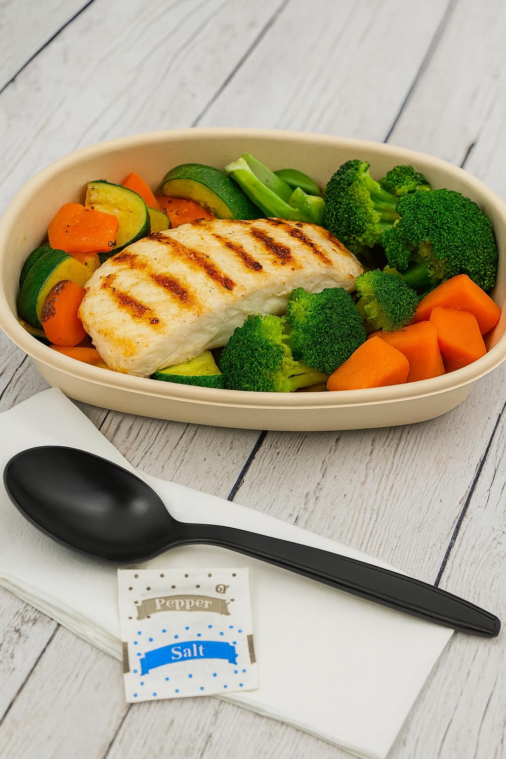 500 Kits Disposable Plastic Soup Spoon with Napkin and Salt/pepper packet, individually Wrapped, To-go (Soup Spoon)
