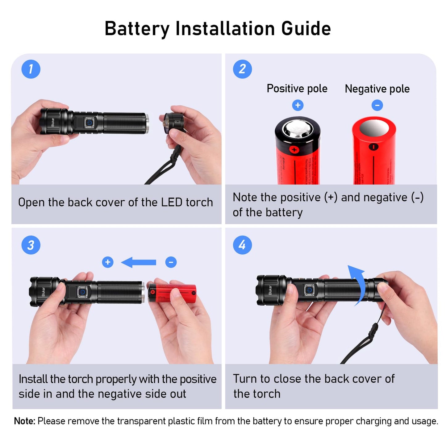 Blukar Torch Rechargeable, 500000 Lumens Torches LED Super Bright Flashlight, Adjustable Focus, 5 Modes, 5000 mAh Long Lasting, IP67 Waterproof, Smart Digital Display for Camping, Power Cuts,Emergency