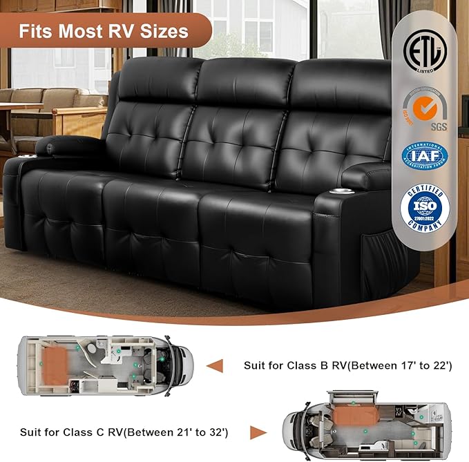 RV Loveseat Recliner Sofa, 3 Seater Massage Wall Hugger Reclining Couch