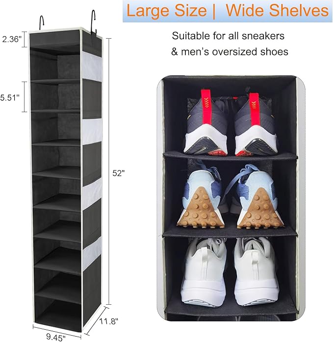 2 Pack Large-Sized Hanging Shoe Organizer 10-Shelf, Sturdy Hanging Closet