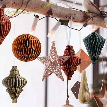 NICROLANDEE Christmas Decorations, 6 PCS Christmas Paper Honeycomb Ornaments with Glitter Edge, Mini Hanging Paper Lanterns for Christmas Tree Decoration Xmas Holiday Party New Year Decor