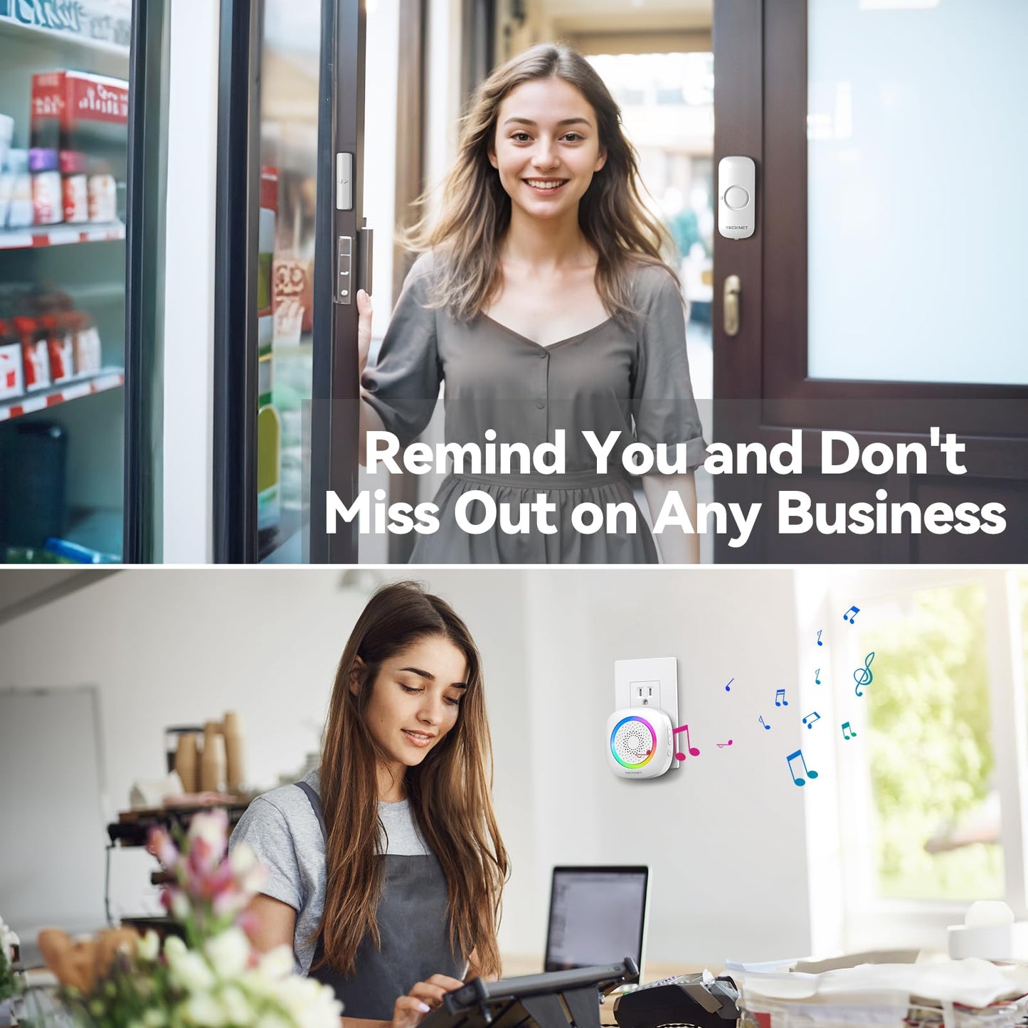 TECKNET Door Chimes When Door Opens, Wireless Door Sensor Chime Alarm with 1000Ft Range, 61 Songs, 5 Volume Levels, RGB Light, Door Chime for Business/Store/Home/Office When Entering