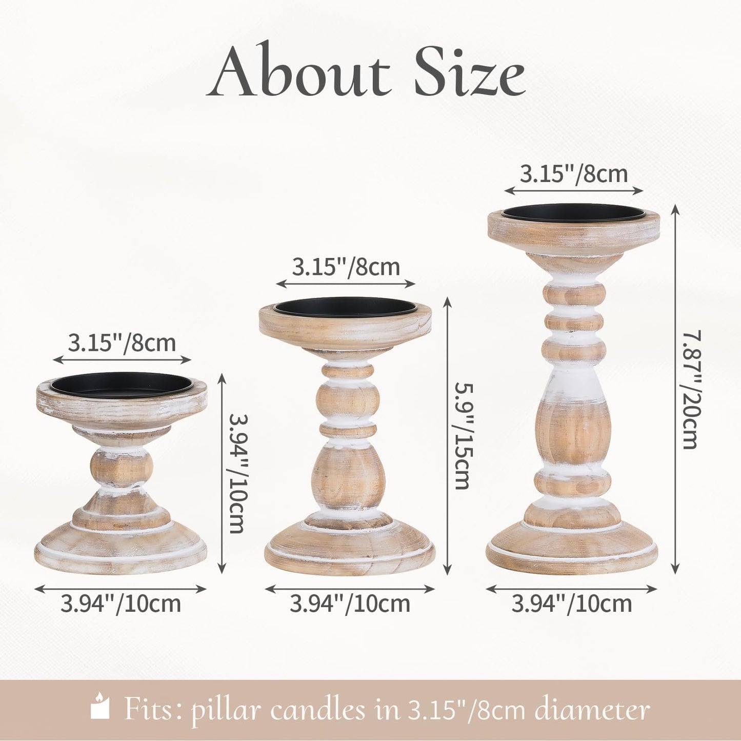 Inweder Wood Pillar Candle Holder: 3Pcs Rustic White Candle Holders for Pillar Candles Wood Candle Holders Distressed Wooden Farmhouse Candle Holder Large Rustic Candle Holder for Fireplace Table