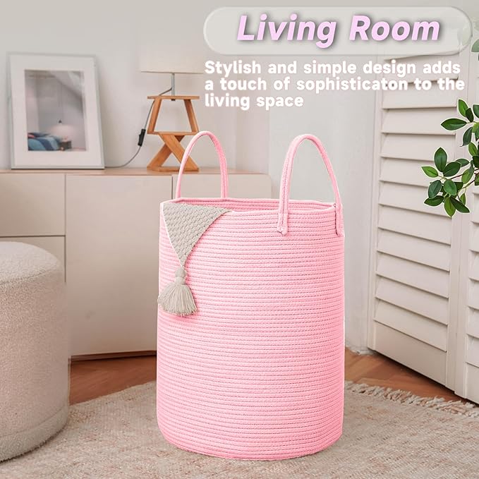 Large Woven Laundry Basket Hamper, 80L Cotton Rope Storage Bin