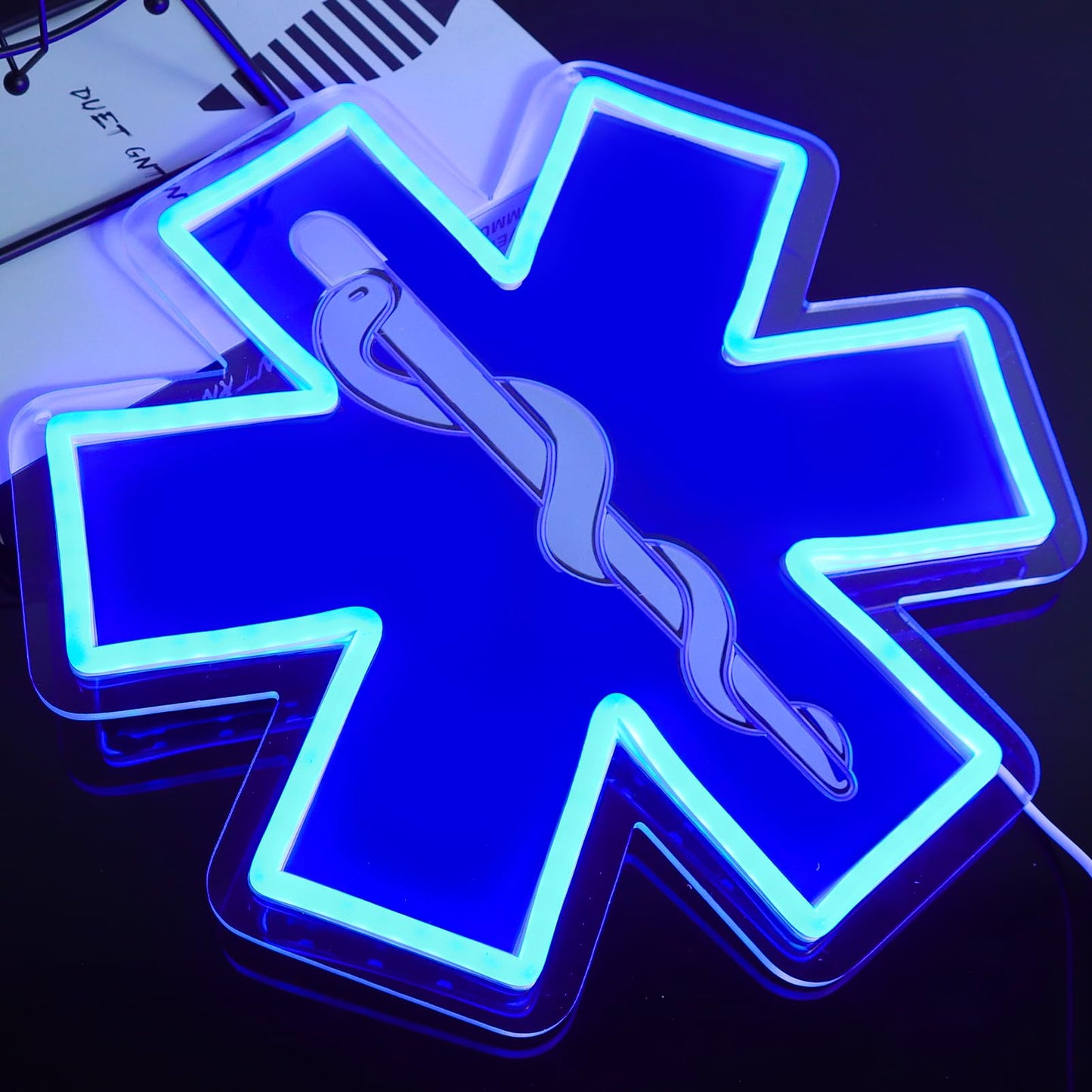 TOPQUALI Star of Life LED Neon Sign, 12 x 12 Inches, Pink, USB Powered Wall Decor for EMT Paramedic, Garage, Game Room, Bedroom, Man Cave