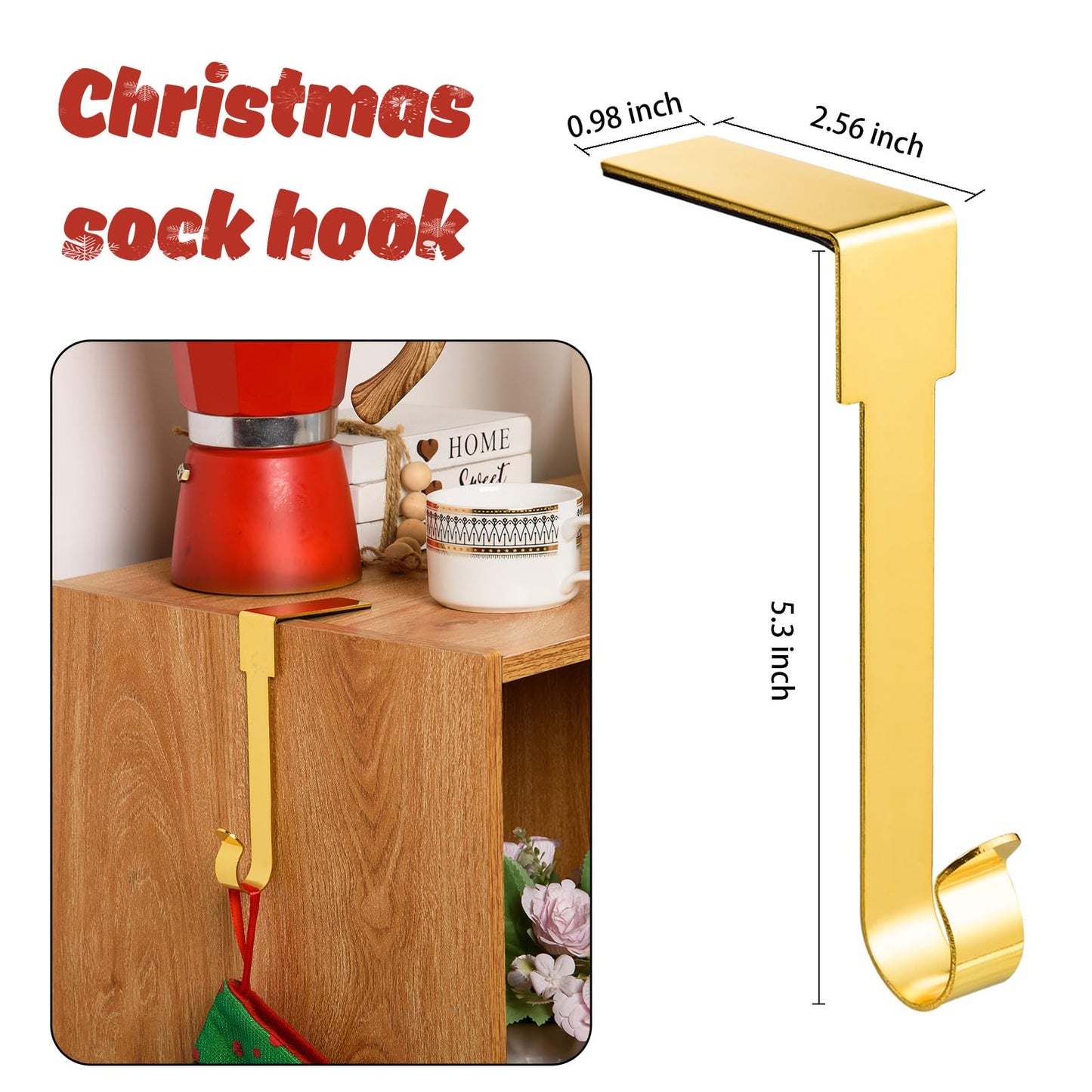 ARCHCRTC 6 Pcs Christmas Stocking Holders Mantel Stcoking Hangers Metal Hanging Hooks Christmas Ornament Hooks Mantel Garland Clips for Thick Fireplace Mantel Staircases Xmas Party Decor (Gold, 6)