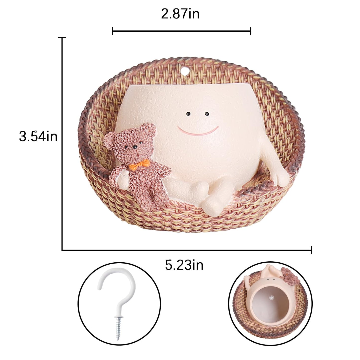 Camotank Hanging Swing Planter Pot for Indoor Outdoor Plants, Smiley Face Swinging Chair Plant Pots, Cute Flower Pot for Succulents Plants Live, Gift for Kids, Mom, Teachers, Christmas