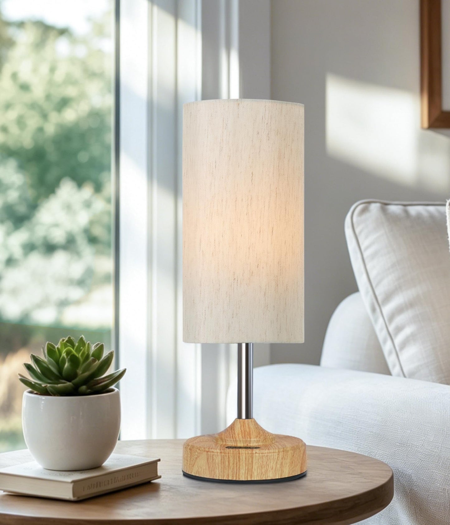 EZVALO Cordless Table Lamp, Ambient Light, Wood-Grain Finish, Dimmable, Touch, Timer, 2700K, Decor, Portable, Wireless, Rechargeable, Battery Operated, Bedside, Kitchen Lamp, for Dining Table, Counter