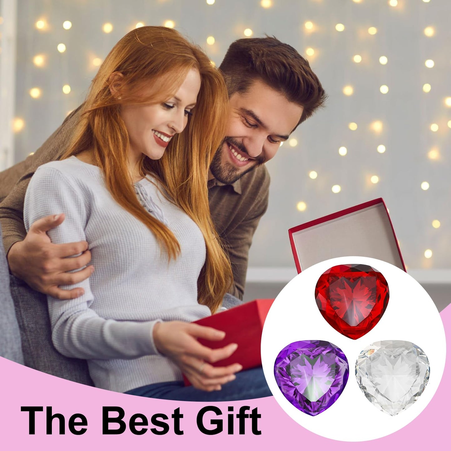 Jucoan 3 Pack Crystal Glass Diamond Paperweight, 80mm/3.15 Inch Glass Heart Paperweight for Wedding Bridal Shower Party Centerpieces Decor, Mother's Day Gift