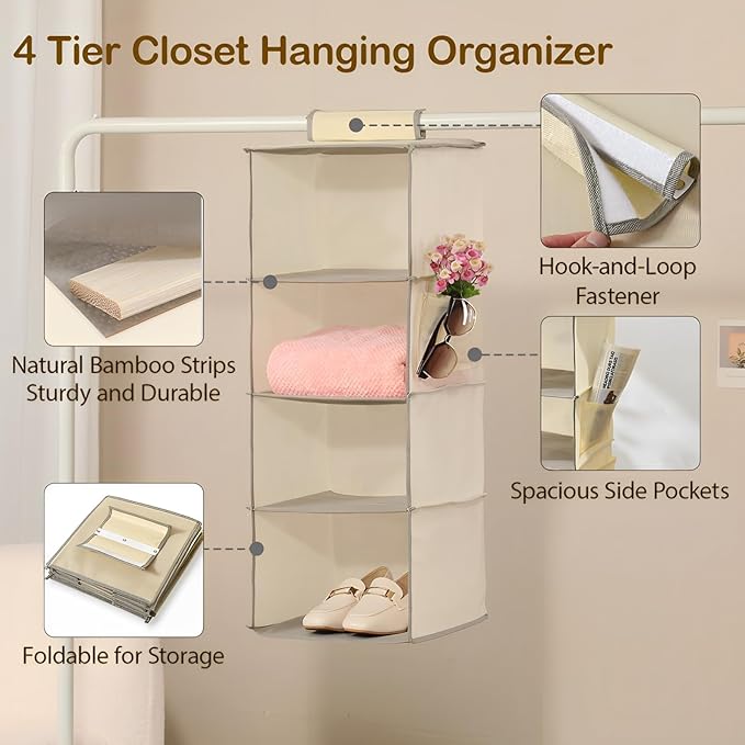 Hanging Closet Organizer 4 Tier Hanging Storage