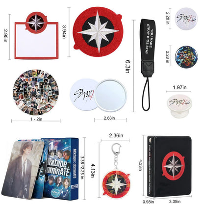 X9H8N9 Skz Merch Stray Fans Gifts Set,Including Photocards, Stickers,Photocards Binder, Coaster,Lanyard,Sticky Notes,Keychain, Pins,Mirror