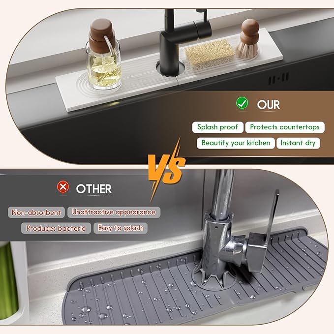 Faucet Mat for Kitchen Sink, Diatomite Quick Drying Tray, 20 Inch Kitchen Sink