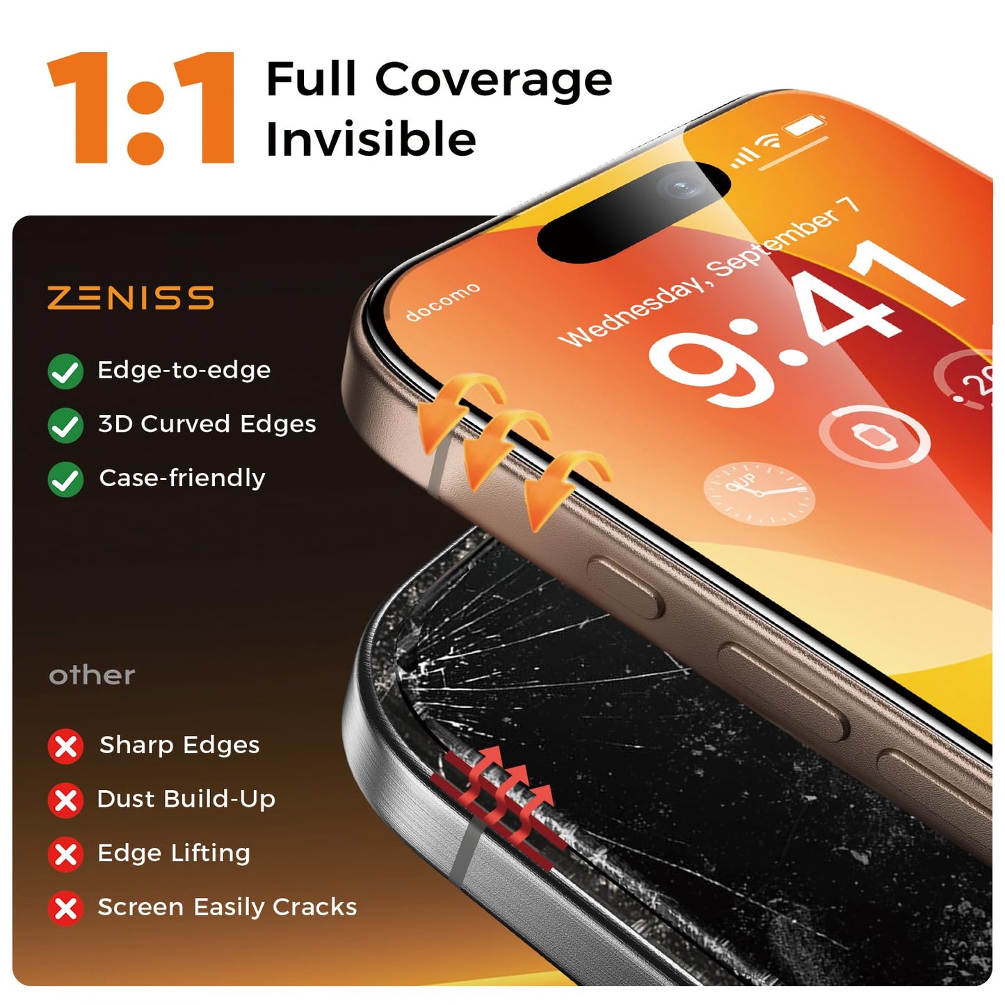 NeverBreak 9H+ Hardness for iPhone 17 Pro Max Screen Protector 12FT Military Grade Protection (Scratch, Shatter, Drop Resistance) Tempered Glass Full Edge Coverage 6.9", 2 Pack with De-Bubble Card
