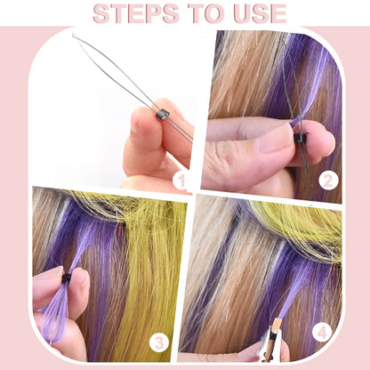 Vlasy 3PCS Hair Extension Loop Needle Threader Pulling Hook Tools Micro Loop Nano Beads Device Hair Extension Threader for Hair or Feather Extensions