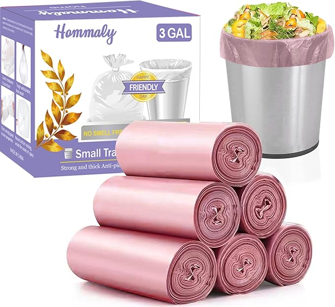 3 Gallon 180pcs Small Pink Trash Bags Plastic Strong Pink Garbage Bags