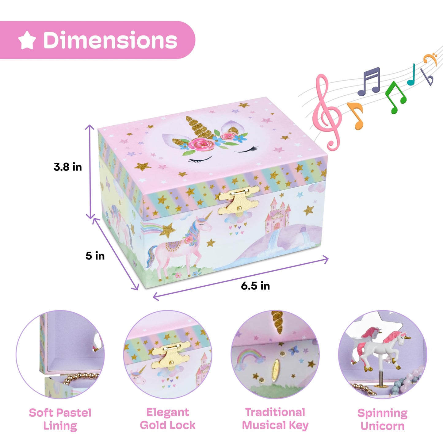 Jewelkeeper Girls Jewellery Box - Unicorn Music Box for Kids with Pullout Drawer, Pink Jewellery Organizer for Girls with Rainbow Design, Plays The Beautiful Dreamer Tune - 15x10.8x8.6 cm