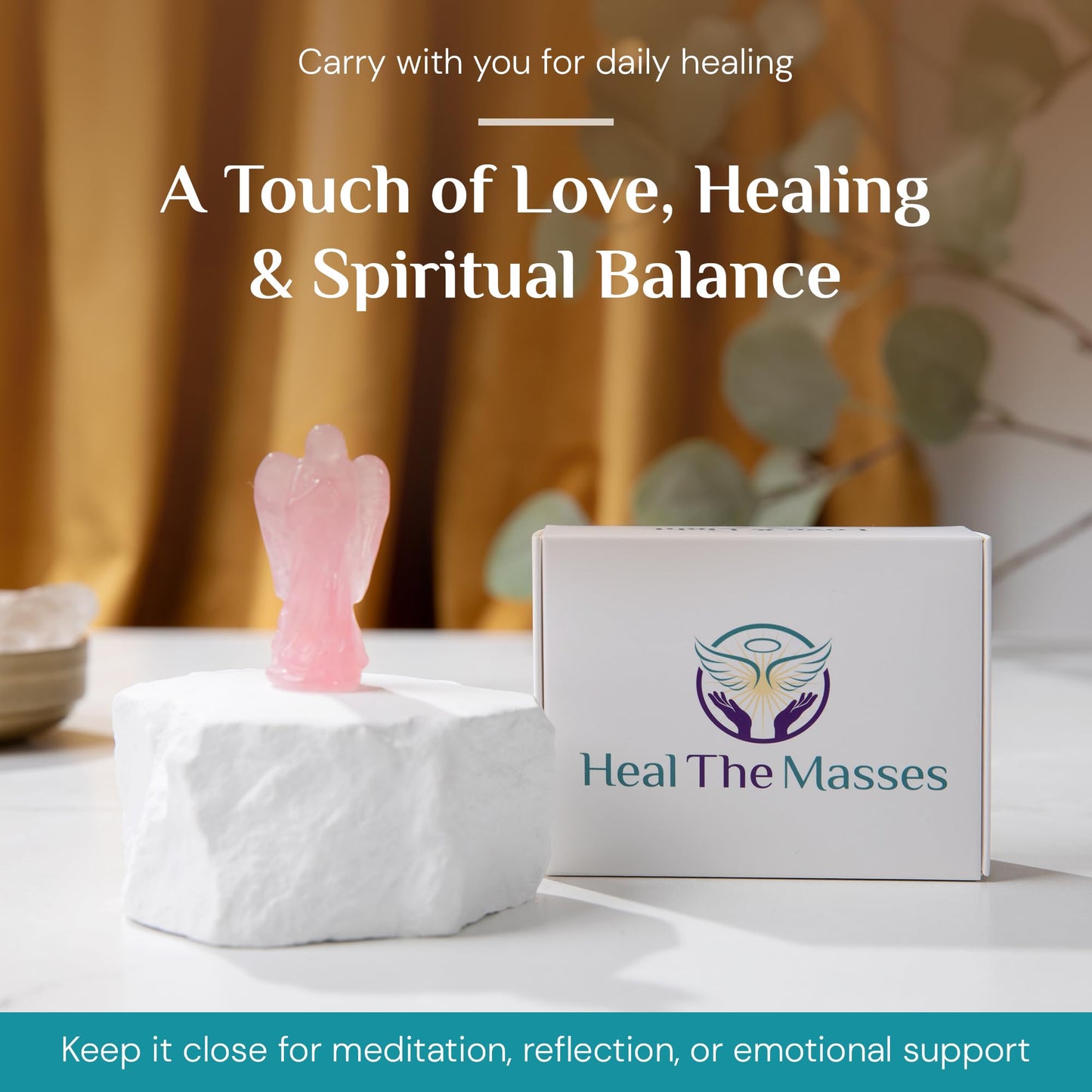 Rose Quartz Crystal Pocket Angel Figurine - 2 Inch Guardian Angel Healing Crystal Stone Statue Blessed with Angelic Energy for Healing, Love, Protection and Meditation, Small Spiritual Gift for Women