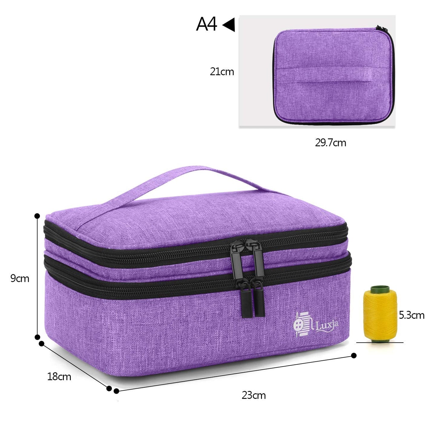 Luxja Double-Layer Sewing Supplies Organiser, Sewing Accessories Organiser for Needles, Thread, Scissors, Measuring Tape and Other Sewing Tools (Bag Only), Purple