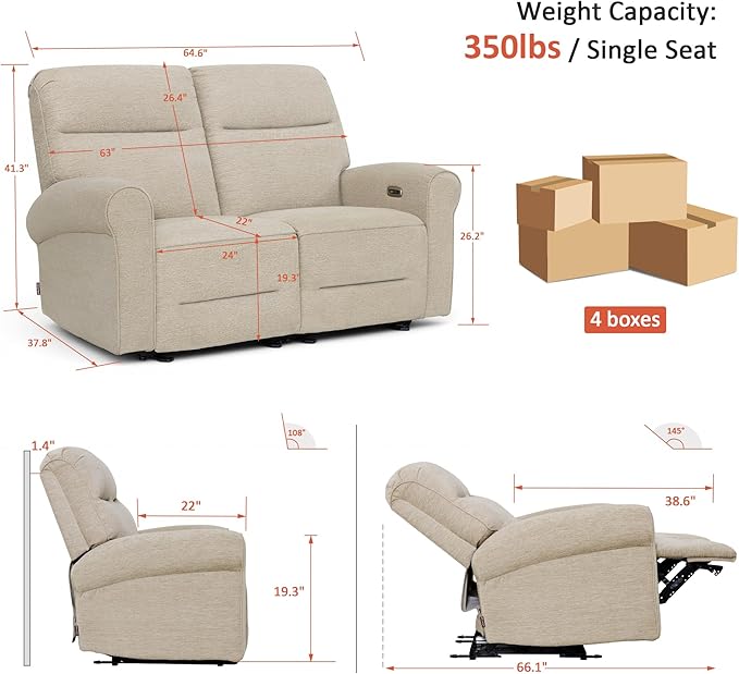MCombo 64.6" Wall Hugger Power Loveseat Recliner Sofa