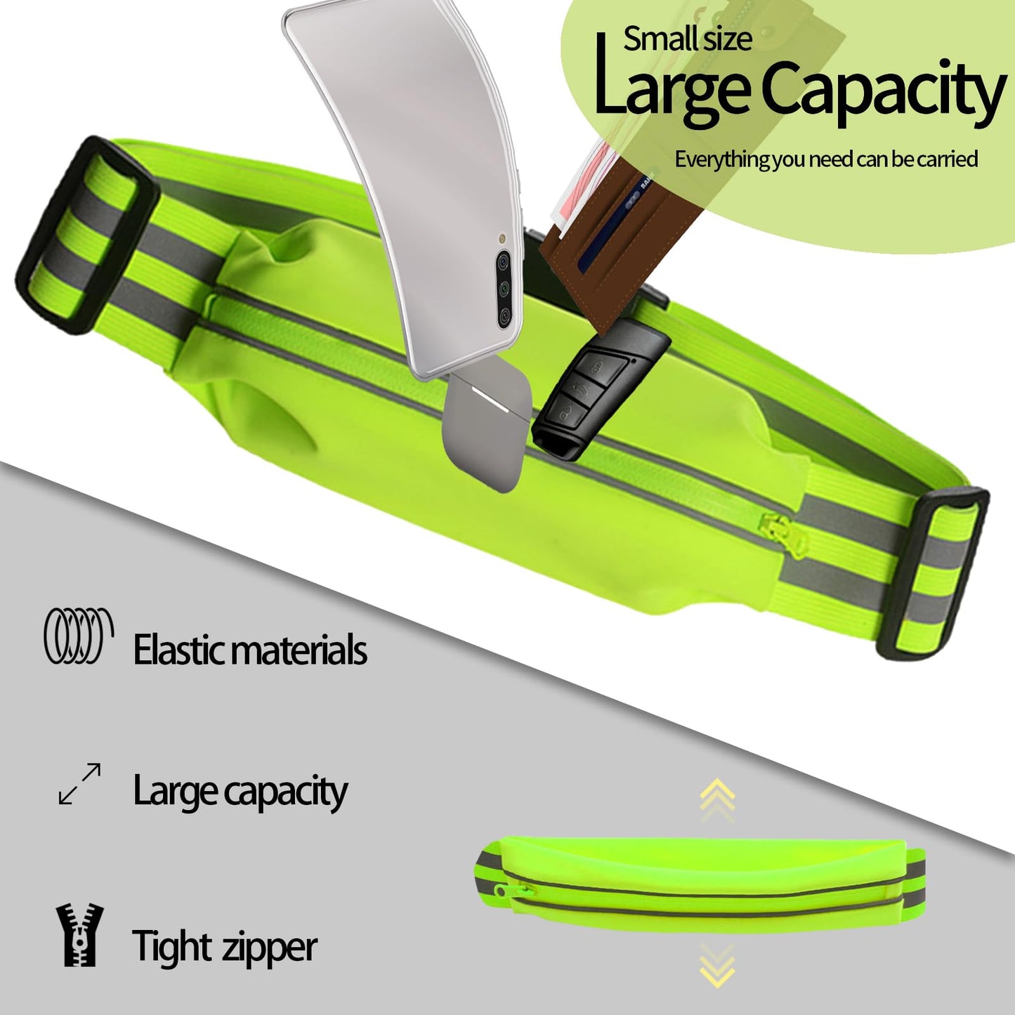 Oeyliz Running Belt Running Phone Belt for Women and Men Phone Holder Runners Pouch Waist Belt Reflective Runners Belt Money Belt Exercise Waist for Workout Jogging Running Gear Accessories (Green）