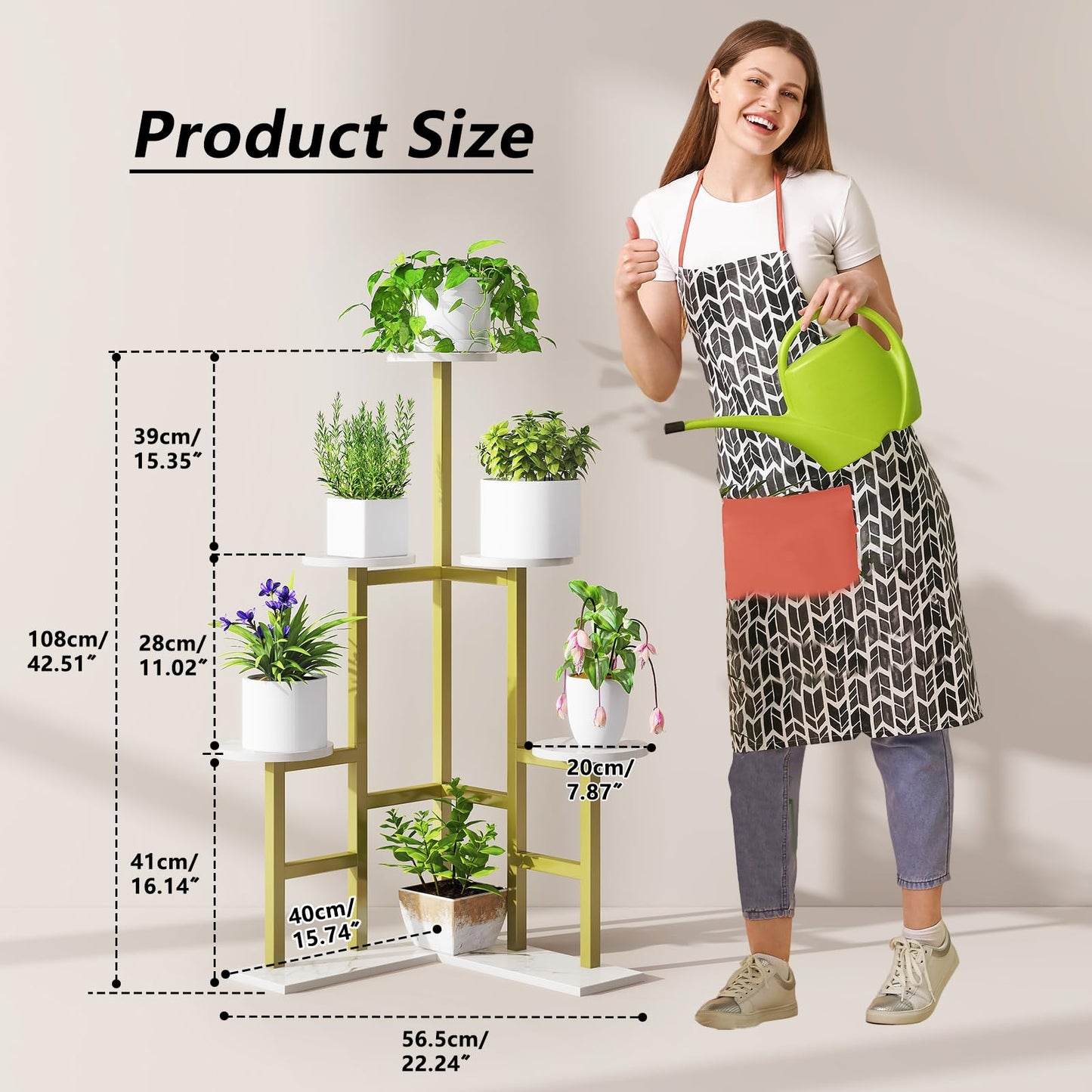 IBUYKE 6 Tier Plant Stand Indoor, Tall Flower Pot Stand for Multiple Plants, Tiered Corner Plant Shelf for Living Room Patio Balcony Garden, , Gold TMJ072G