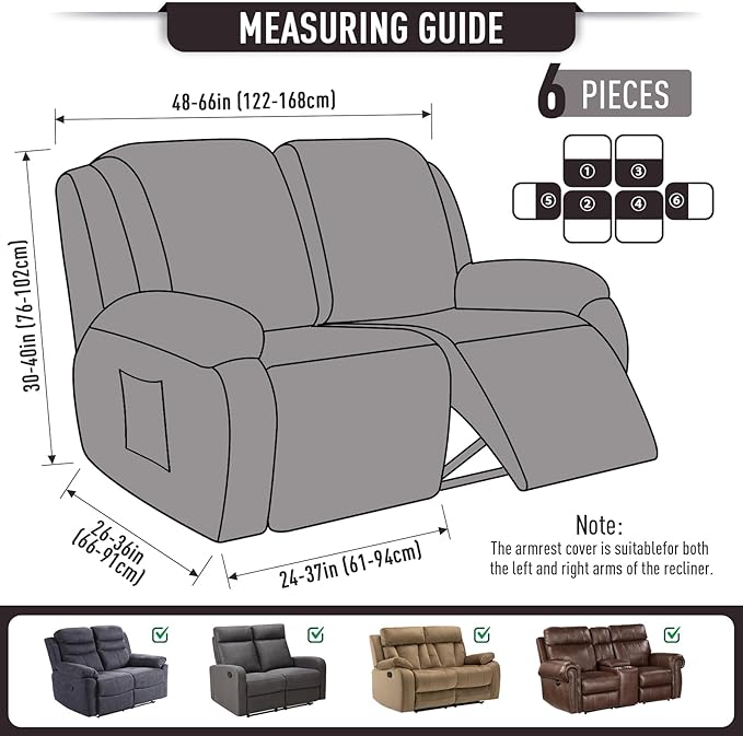 TAOCOCO Recliner Loveseat Slipcover, 6 Pieces Dual Recliner Sofa Covers