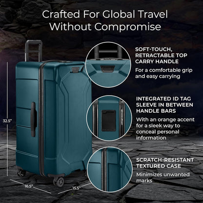 Briggs & Riley 32 Inch Extra Large Trunk Checked Luggage - Maximum Capacity Hard Shell Heavy Duty Travel Suitcase with 360-Degree Spinner Wheels - TSA Lock - Torq Collection - Ocean