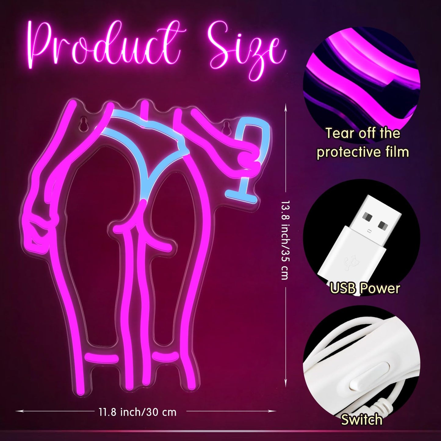 Lady Neon Signs Neon Signs for Wall Decor Pink Blue LED Light Sign for Preppy Room Decor Bedroom with Woman Pattern Light Up Sign for Birthday Party Decoration USB Powered