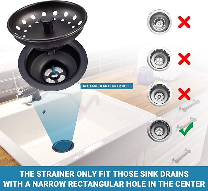 KONE Black Sink Basket Strainer Drain Stopper, 2 Pack Stainless Steel Matte
