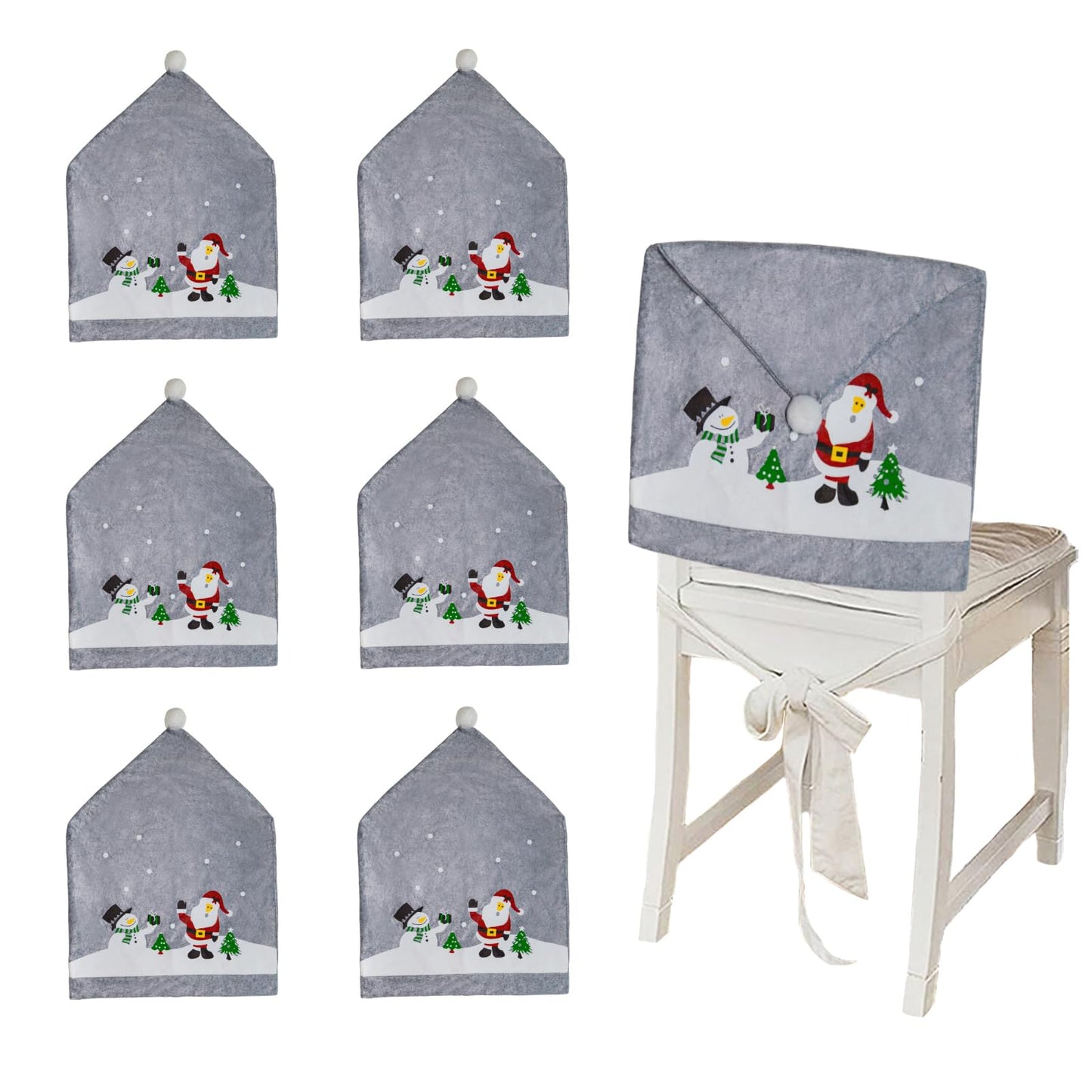 Phedrew 6Pcs Christmas Chair Covers Xmas Dining Chair Slipcovers Santa Hat Chair Back Covers for Christmas Banquet Holiday Festival Decor