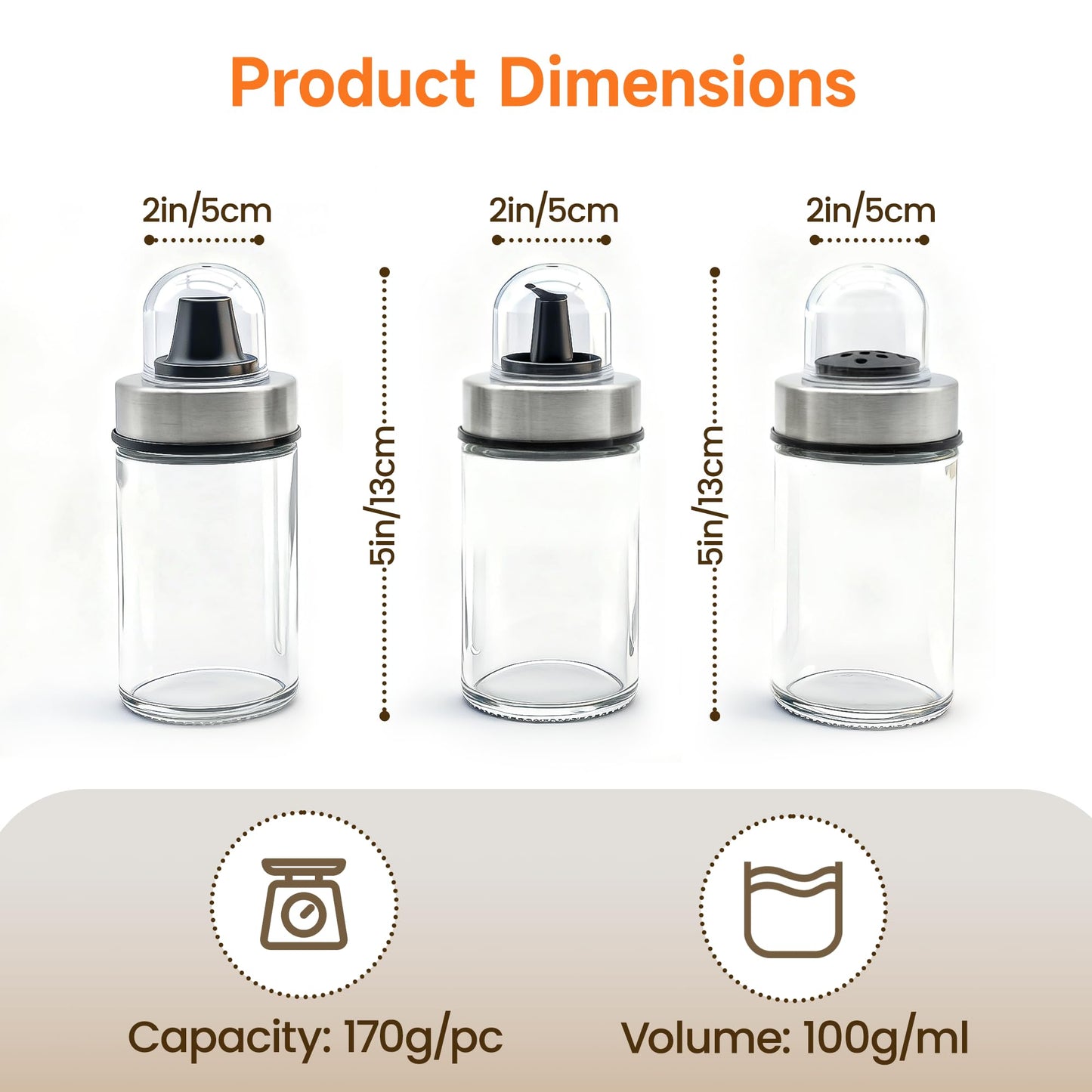 Mlici Oil and Vinegar Dispenser Set of 6 Bottles, Stainless Steel Salt Pepper Holder with 360° Rotating Holder, Cruet Soy Sauce - Premium Glass Condiment for Kitchen, Tabletop, Kitchen Containers