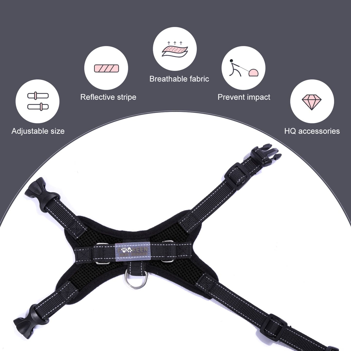 Dog Harness Mesh Breathable Comfortable Pet Vest No Pull Adjustable Soft Padded Dog Power Strap (S, Black)