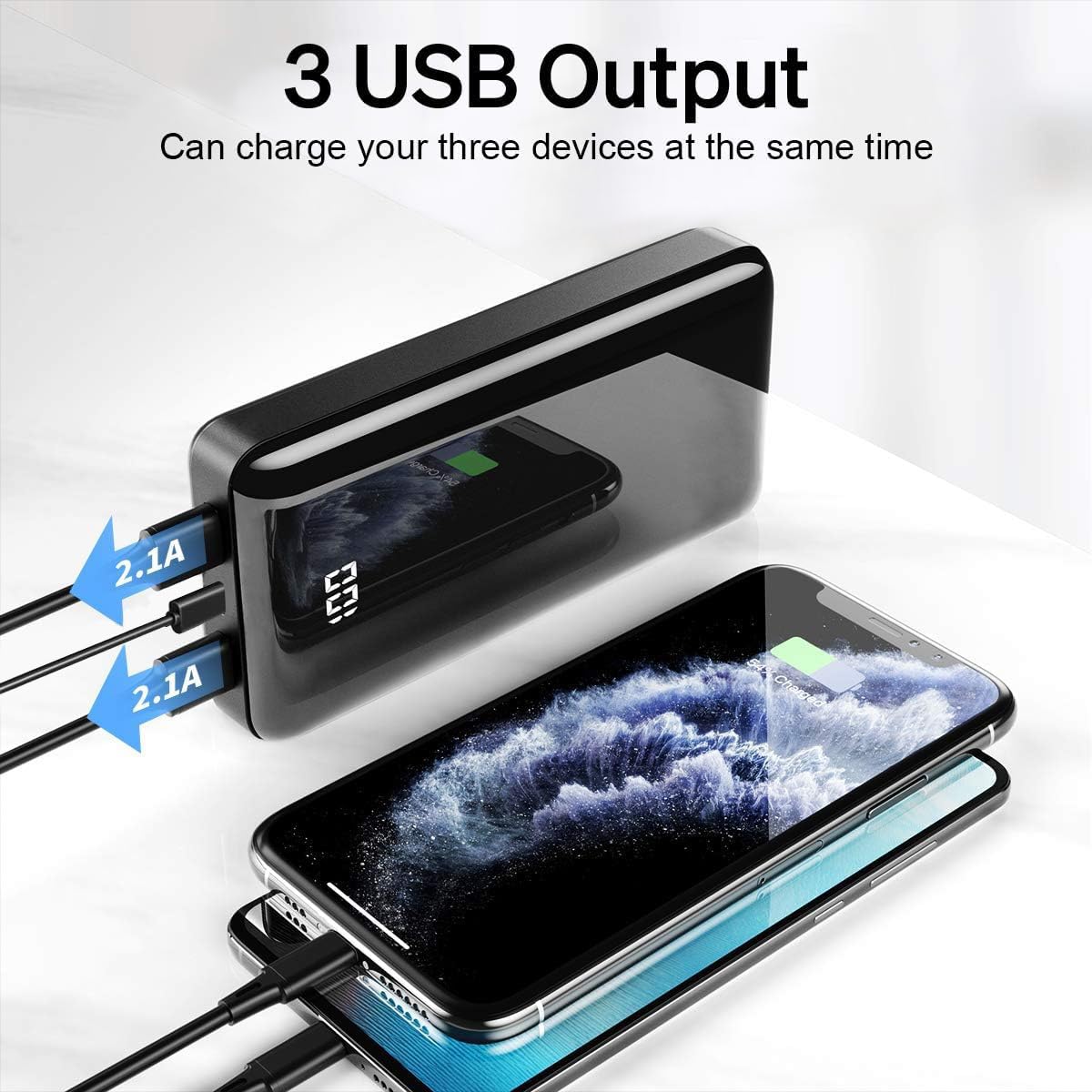Power Bank 27,000mAh, QC 4.0 USB C 22.5W Fast Charging PD 20W Portable Charger, Mobile Phone Battery Pack 3 Outputs & 2 Inputs High Capacity Compatible for Smartphones