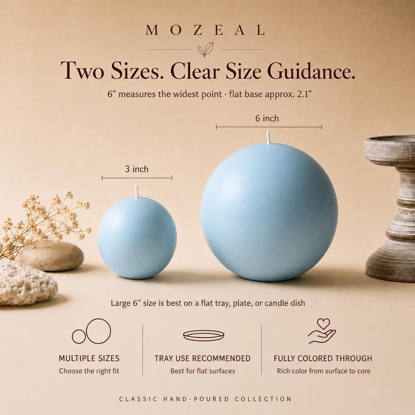 MOZEAL Hand-Poured, 3 Inch Baby Blue Round Ball Candles - Elegant Baby Blue Round Pillar Candles Set of 3, Dripless, Unscented, Smokeless, Ideal for Baby Showers.