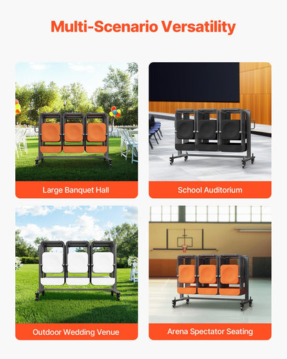 VEVOR Folding Chair Rack, 400 LBS Capacity, Heavy-Duty Chair Cart for 42 Chairs or 12 Tables, Multi-Function Chair Storage Dolly with Rubber Wheels and Holders, Large Chair Holder, Matte Black