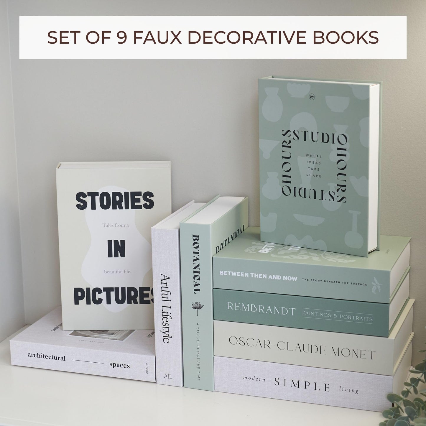 Beautiful Decorative Books - Set of 9 Boxes Enhance Your Coffee Table, Bookshelf or Mantel Shelf Decor - Aesthetic Fake/Faux Books for Modern Home Decoration, Photo Storage and as a Keepsake Box