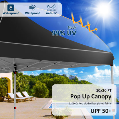 COBIZI 10x20 Pop Up Canopy with 6 Sidewalls, Conical Party Tent 10x20 with 3 Adjustable Height Waterproof, UV-Resistant with Carry Bag, Sandbag, Stake, Ropes for Parties, Commercial (Frame Upgraded)