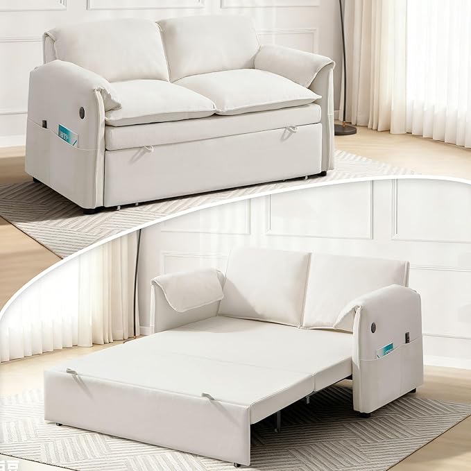 63" Velvet 3 in 1 Convertible Sleeper Sofa Bed, Pull Out Couch Bed Loveseat