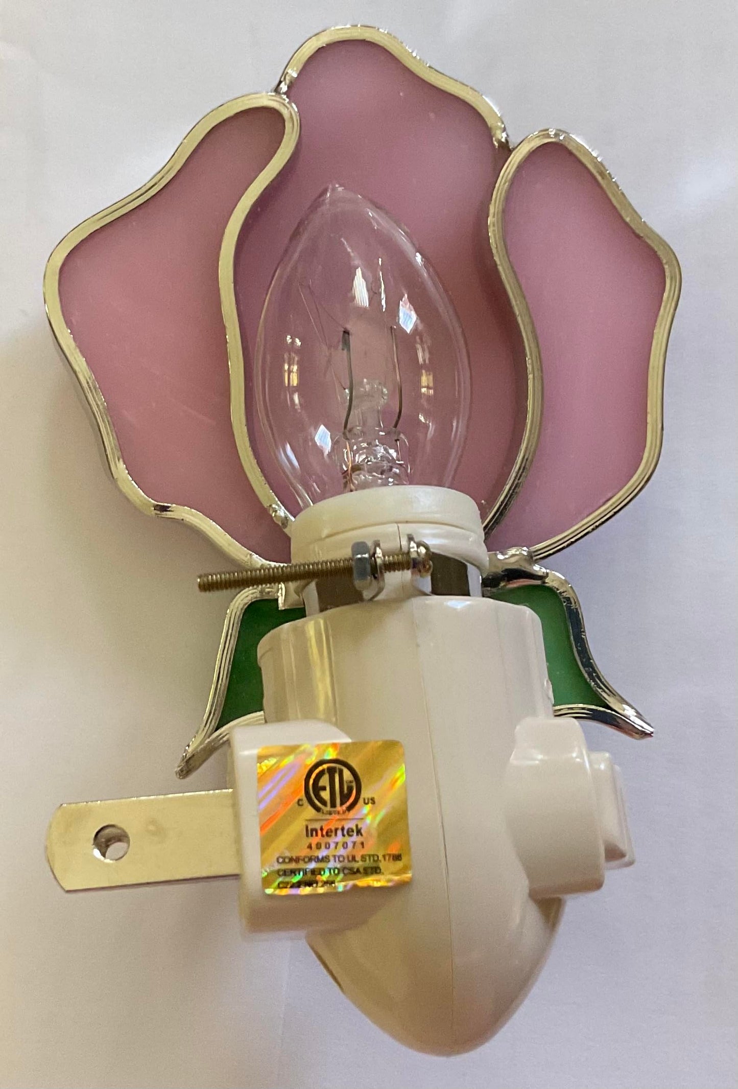 Pink Rose Stained Glass Night Light – Decorative Floral Accent Lamp – Plug-in Night Light for Hallway, Bedroom, Bathroom, Kitchen – Tiffany-Style Glass Flower Light