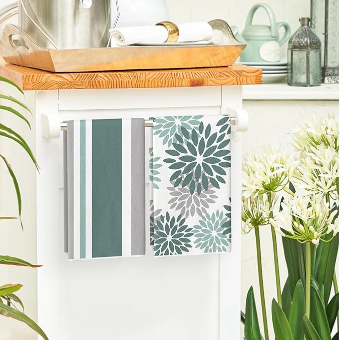 Artoid Mode Green Home Sweet Home Stripes Boho Spring Kitchen Towels Dish Towels