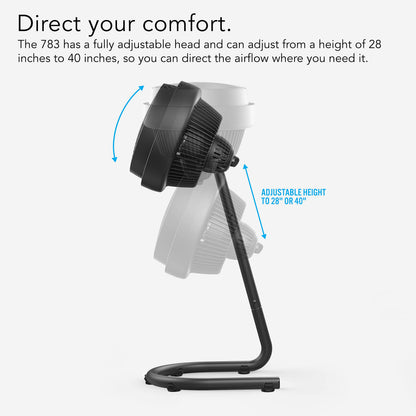 Vornado 783 Full-Size Whole Room Air Circulator Fan, Adjustable Height, 3 Speeds, Tilt Head, Removable Grill, Moves Air 100 Feet, Pedestal Fan for Home, Office, Bedroom, Black