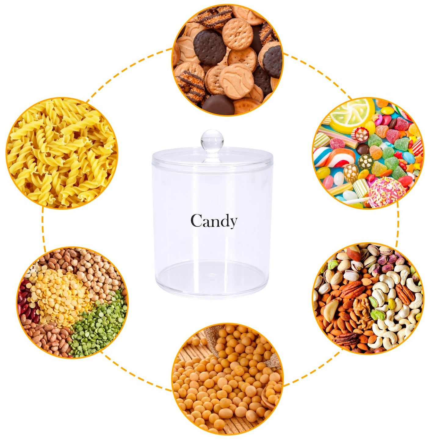 48oz Candy Jar,Airtight Candy Containers with lid,Acrylic Clear Cookie Container Kitchen Details Round, Cookie Jar for Honey, Jelly, Wedding Favors, Sauces,Halloween&Christmas Candy Containers Jar