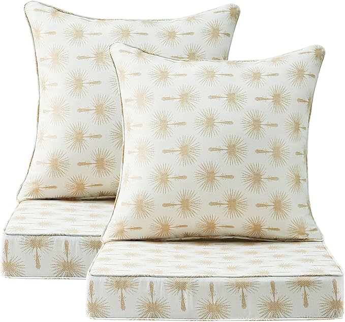 Outdoor Deep Seat & Back Cushion Set, 24 x 24 Inch Water Repellent and Fade