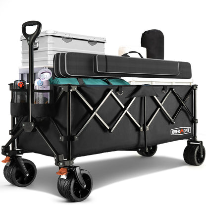 Overmont 300L Extra Large Folding Festival Trolley Cart - All-terrain Wide Wheels and Brake - Heavy Duty Cart Load up 200KG - with Adjustable Handle & Cover Bag - Wagon for Beach Camping Garden