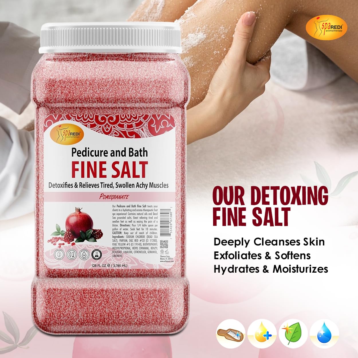 SPA REDI - Detox Foot Soak Pedicure and Bath Fine Salt, Lavender and Wildflower, 128 Oz - Made with Dead Sea Salts, Argan Oil, Coconut Oil, and Essential Oil, Hydrates, Softens and Moisturizes