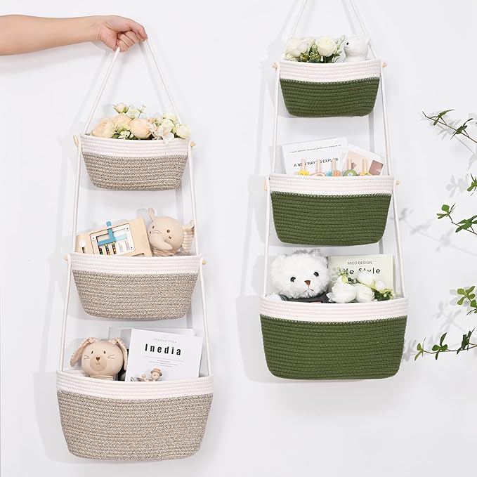 Hanging Storage Baskets, Over the Door Basket, Cotton Wall Baskets Storage
