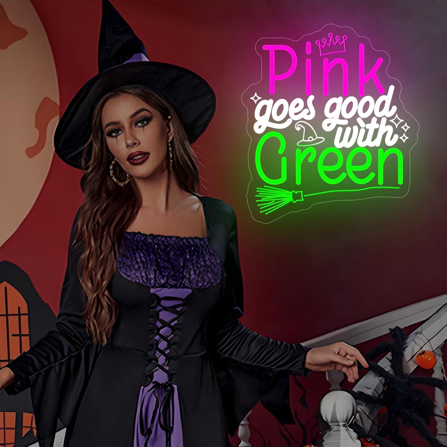 Pink and Green Neon Signs Witch Neon Sign Pink Goes Good with Green Neon Sign for Wall Decor Christmas Gifts for Fans Party Wall Decor