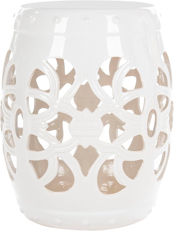Safavieh Castle Gardens Collection Imperial Vine Antique White Glazed Ceramic Garden Stool